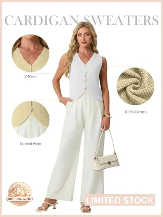 Sleeveless Sweater Vest V-Neck Knit Button Down Casual Chic Layering Piece - Picture 3 of 6